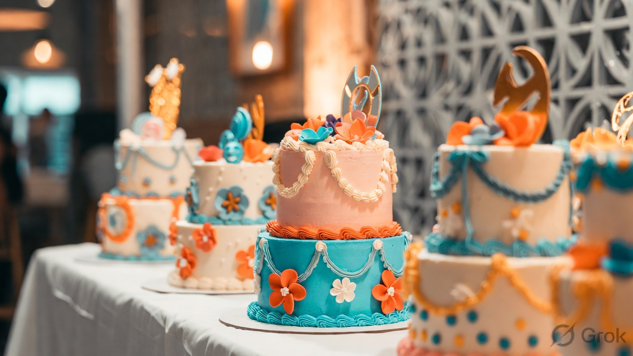 Colorful party cakes for festive celebrations